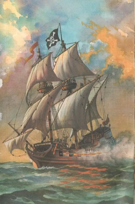 Tall Ship Pirate Ship Art, Navi A Vela, Old Sailing Ships, Clipper Ship, Pirate Art, Sailing Vessel, Ship Paintings, Ladybird Books, Pirate Life