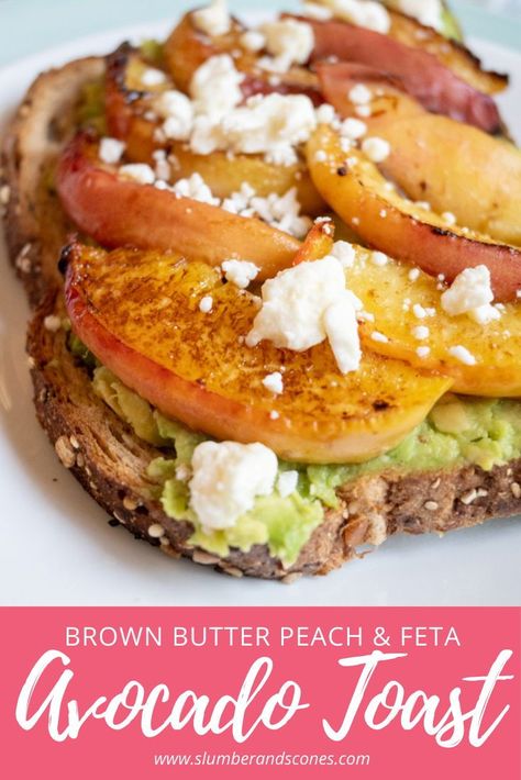 Peach Avocado Toast, Gourmet Muffins, Peach Toast, Feta Toast, Feta Crumbles, Fancy Toast, Weekday Breakfast, Simple Breakfast, Smashed Avocado