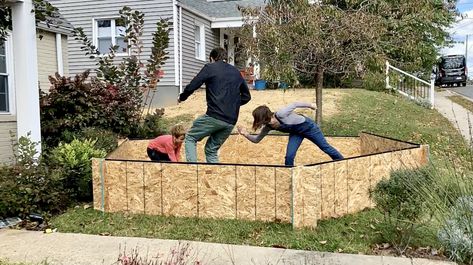 How to Make a Portable Gaga Ball Pit » The Unprofessional Gaga Ball Pit Diy, Diy Gaga Ball Pit, Ball Pit Diy, Ikea Headboard Hack, Diy Ball Pit, Headboard Hack, Gaga Ball Pits, Gaga Ball, Osb Plywood