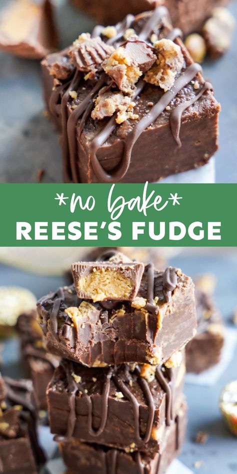 Reese’s Chips Recipes, No Bake Peanut Butter Fudge, No Bake Fudge, Healthy Chocolate Snacks, Reese's Chocolate, Reese's Peanut Butter Cups, Chocolate Peanut Butter Fudge, Best Chocolate Desserts, No Bake Peanut Butter