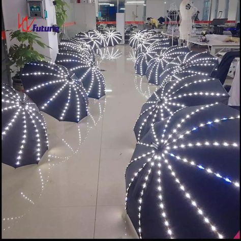 Light Up Umbrella, Dance Props Ideas, Stage Design Ideas Creative, Creative Stage Design, Led Light Costume, Festival Props, Umbrella Decor, Light Costume, Light Up Costumes