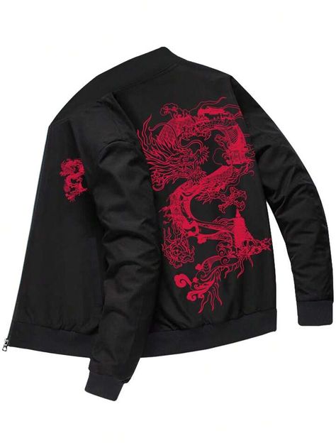 Dragon Jacket, Long Sleeve Denim Jacket, Mens Jackets Casual, Windproof Jacket, Lapel Jacket, Print Coat, Autumn Street Style, Style Noir, Print Jacket