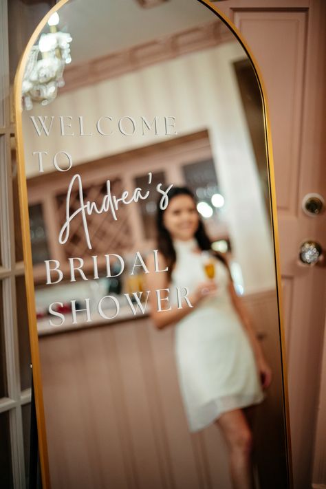 Personalized Bridal Shower Welcome Sign! - Looks AMAZING on a Mirror or Acrylic! This Bridal Shower Decal is divided into 3 parts: * Welcome to * Bride's name (personalization) * Bridal Shower SIZE: You get to pick from different sizes in width: 12", 11", 10" **Important: The Bride's name is just a little smaller than the size you pick in order to add dimension to the design. *The height depends on the width. I will provide a preview before creating the decal.  **CUSTOMIZED ORDER is available. Bridal Shower Mirror, Personalized Mirror, Pink Bridal Shower Invitations, Personalized Wedding Stickers, Bridal Shower Gifts For Bride, Bridal Shower Inspo, Wedding Mirror, Reception Sign, Bridal Bingo