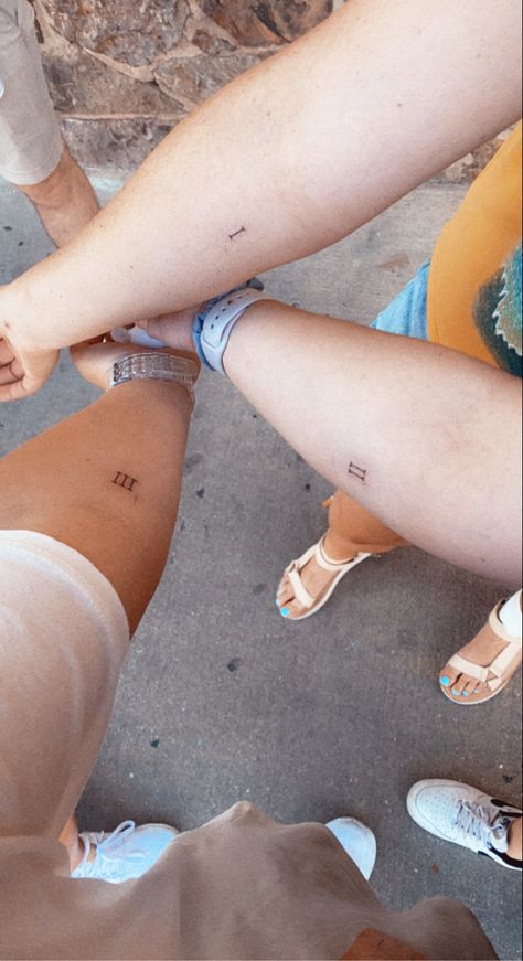 Brother Sister Finger Tattoo, Cousins Tattoos For 3, Roman Numeral Tattoo Matching, 3 In Roman Numerals Tattoo, Roman Numeral Five Tattoo, Tattoos For My Siblings, Simple Tattoos For Siblings, Roman Numeral Matching Tattoo, Roman Numeral Sibling Tattoo For 3