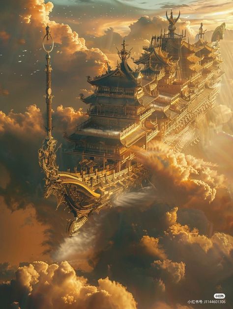 Flying Castle Fantasy Concept Art, Floating Kingdom, Chinese Landscape, Fantasy City, Fantasy Castle, Fantasy Setting, Fantasy Places, Fantasy Map, Cool Wallpapers Art