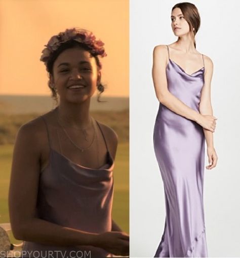 Outer Banks: Season 1 Episode 5 Kiara's Purple Silk Cowl Neck Dress | Shop Your TV Midsummers Dress, Outer Banks Fashion, Summer Outer Banks, Outer Banks Season 1, Kiara Outer Banks, Silk Cowl Neck Dress, Outfit Outer, Outer Banks Outfits, Summer Outer