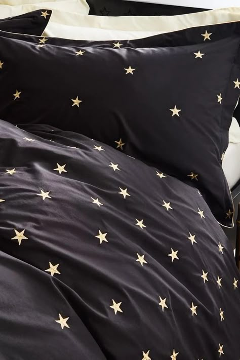 Black Falling Star Duvet Cover and Pillow Case Set Star Bedding, Star Bedroom, Scandi Decor, Falling Star, Rockett St George, Cotton Bedding Sets, Bed Linen Sets, Black Bedding, Cozy Room