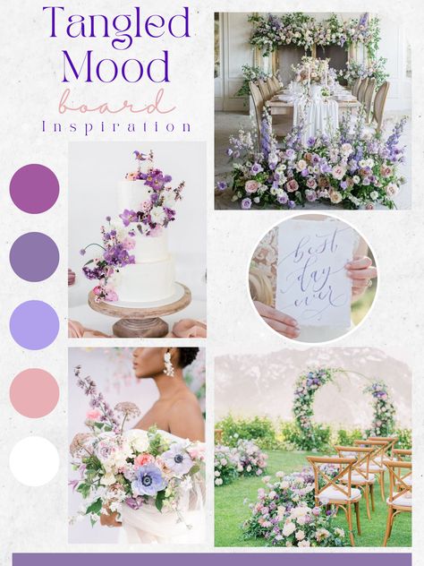 Tangled Theme Beach Wedding, Tangled Wedding Colors, Subtle Tangled Wedding, Disney Tangled Wedding Theme, Tangled Wedding Theme Color Schemes, Rapunzel Wedding Colors, Wedding Ideas Tangled, Rapunzel Wedding Aesthetic, Tangled Wedding Color Scheme