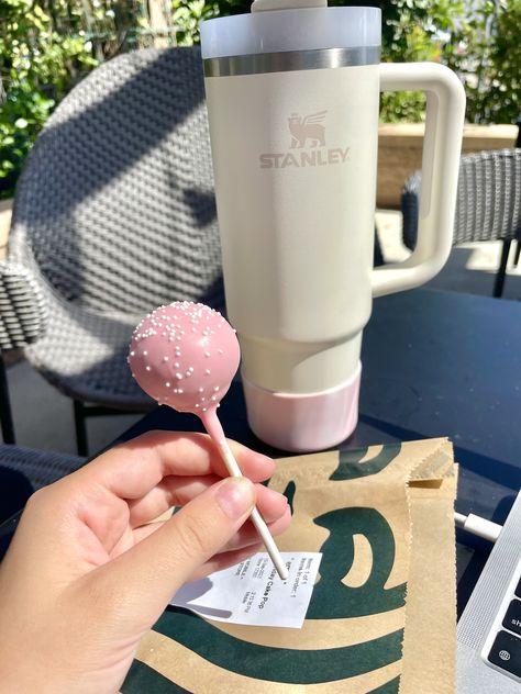 Stanley Cup Girl, Cake Pop Aesthetic, Stanley Cup Aesthetic, Aesthetic Stanley, Stanley Aesthetic, Preppy Stanley, Starbucks Cake Pops, Cheer Flyer, Aesthetic Starbucks