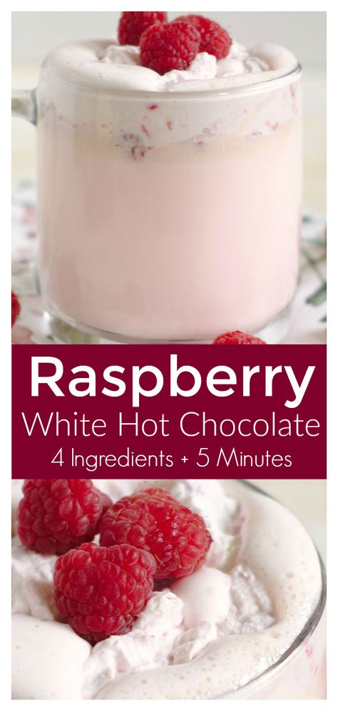 Raspberry White Hot Chocolate – Enjoy this gorgeous pink drink right at home with just 4 simple ingredients.  This hot chocolate is perfect for Valentine's Day! Valentine's Day Drink Recipe | Valentine's Day Recipe | White Hot Chocolate Recipe #drink #recipe #valentinesday #hotchocolate Fruit Kabob, Pizza Fruit, White Hot Chocolate Recipe, Raspberry Drink, White Chocolate Recipes, Cookies Bars, Hot Chocolate Recipe, White Hot Chocolate, Pink Drink