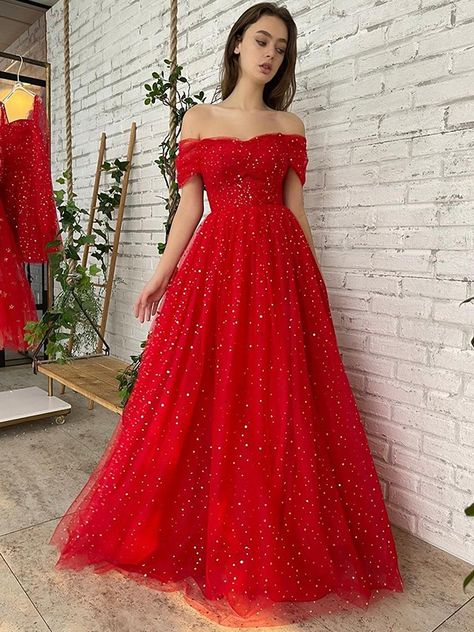 A-Line/Princess Ruffles Off-the-Shoulder Sleeveless Floor-Length Dresses Teuta Matoshi, Formal Bridesmaids Dresses, Prom Dresses With Pockets, Looks Party, Long Evening Gowns, Formal Party Dress, Tulle Prom Dress, Red Prom Dress, Floor Length Dresses