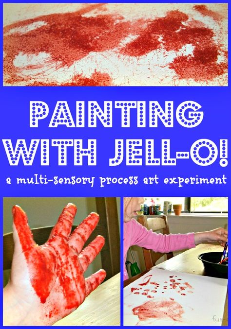 Painting with Jello -- a multi-sensory process art experiment Jello Painting Preschool, Things To Do With Jello Powder, Jello Painting, Jello Paint, Jello Crafts, 5 Senses Craft, Lesson Plan Ideas, Senses Preschool, Strawberry Scent