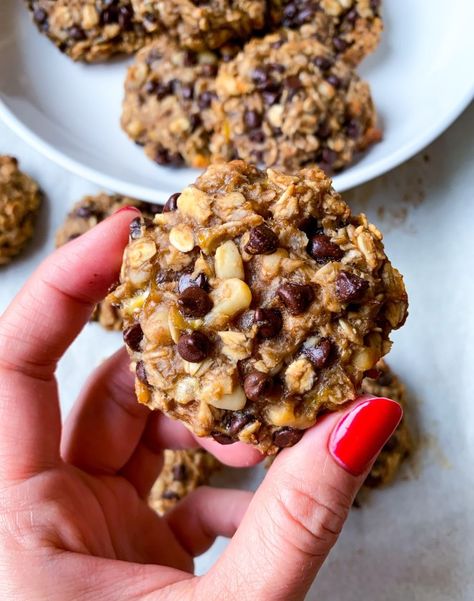 Chocolate Walnut Banana Bread Breakfast Cookies - The Dish On Healthy Banana Bread Breakfast, Walnut Banana Bread, Banana Walnut Bread, Banana Bread Cookies, Bread Breakfast, Bread Cookies, Coconut Peanut Butter, Dairy Free Chocolate Chips, Banana Walnut