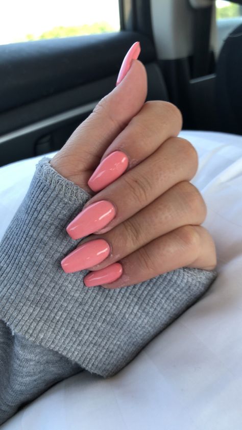 Peachy Pink Nails, Coral Manicure, Coral Acrylic Nails, Coral Pink Nails, Color Durazno, Unghie Nail Art, Solid Color Nails, Coral Nails, Fake Nails With Glue