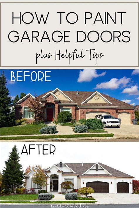 How to Paint Garage Doors + Helpful Tips Garage Door Colors With Gray House, Update Garage Door Diy, Painting Garage Door, Paint Garage Door, Painted Garage Door, Outside House Paint Colors, Brown Garage Door, Outside House Paint, Garage Door Colors