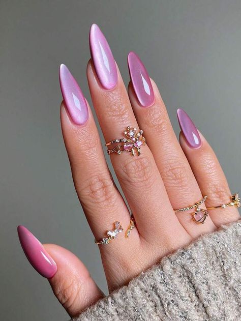 Fall Almond Nails, Nails Glossy, Cat Eye Gel Polish, Long Stiletto, Manicure Tips, Fake Nails With Glue, Cat Eye Nails, Nails Almond, Fake Nail