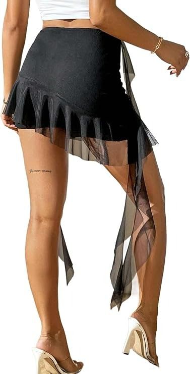 SOFIA'S CHOICE Women's Mesh Ruffle Mini Skirt Asymmetrical Hem Overlay Skort Black X-Small at Amazon Women’s Clothing store Seventeen Concert, Skirt Asymmetrical, Ruffle Mini Skirt, Asymmetrical Hem, Amazon Women, Asymmetric Hem, Clothing Store, Sofia, Seventeen