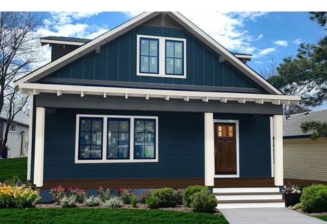 4 Color Options Full Exterior House Consultation Exterior | Etsy Navy Blue House Exterior With Cedar Ranch, Dark Navy House Exterior With Wood, Modern Exterior Paint Colors For House 2020, Dark Blue Exterior Paint Colors, 1930 House Exterior Paint Colors, Dark Blue House Exterior With Wood Farmhouse, Trending House Colors Exterior Modern, Blue Siding Black Windows, Dark Blue Farmhouse Exterior