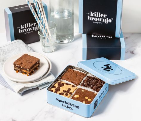 Killer Brownie Brownies Boxed Add Ins, Brownie Sizzler, Elevate Boxed Brownies, Assorted Brownies, Brownie Shop, Gourmet Brownies, S’mores Boxed Brownies, Brownie Packaging, Slab Cake