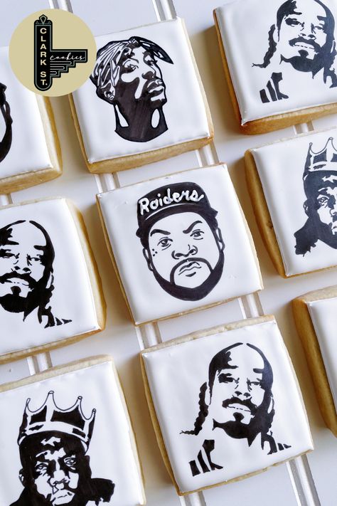 90s Hip Hop Cookies, Snoop Dogg Birthday Party, Snoop Dog Party Theme, Hip Hop Cookies, Tupac Cake, Snoop Tupac, Tupac Party, 90s Cookies, Hip Hop Birthday Party