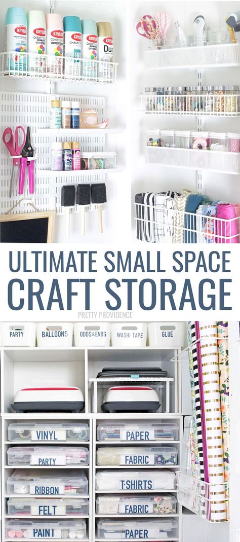 This under stairs storage closet has been transformed into craft storage heaven! This is the craft closet of my dreams, with tons of organization. Ribbon storage ideas, Cricut iron-on vinyl, scrapbook paper storage, and more! #craftstorage #craftroomstorage #craftroom #cricut #cricutmade #ribbonstorage #understairscloset #understairsorganization #elfa #organization #organize #craftroomideas Craft Storage Closet, Project Life Organization, Closet Under Stairs, Scrapbook Paper Storage, Craft Closet Organization, Closet Transformation, Stairs Storage, Craft Closet, Arts And Crafts Storage