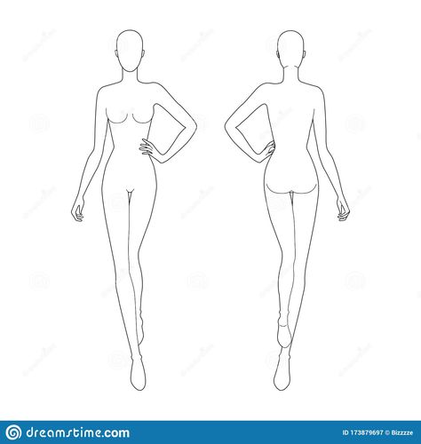 Fashion template 9 head for technical drawing.. Illustration about pose, front, mannequin, female, figure, hand, design, nude, person, lady, form, posing, isolated, collection - 173879697 Female Croquis, Croquis Fashion, Sketch Template, Fashion Template, Model Sketch, Fashion Templates, Body Pose Drawing, Body Form, Women Figure