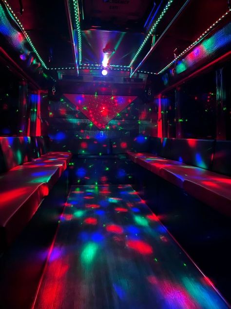 Sweet 16 Party Bus Ideas, Neon Party Dresses, Diy Party Bus, Party Bus Aesthetic, Prom Party Bus, Party Bus Party, Wedding Party Bus, Party Bus Ideas, Birthday Party Bus