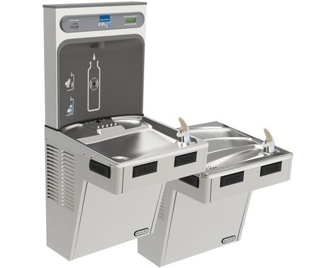 Elkay ezH2O Bottle Filling Station with Mechanically Activated, Bi-Level ADA Cooler Filtered Non-Refrigerated Stainless Bottle Filling Station, Drinking Fountains, Commercial Plumbing, Drinking Fountain, Grey Granite, Filling Station, Water Solutions, Water Coolers, Water Conservation