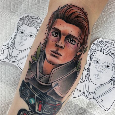 Stylized portrait of Cal Kestis from Star Wars by Lee Mullen @leefscented Cal Kestis Tattoo, Fallen Order, Star Wars Tattoo, Tattoo Art, Tatting, Art Tattoo, Star Wars, Tattoos, Stars