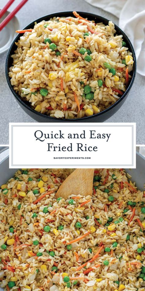 Easy Fried Rice is the best restaurant style fried rice you'll ever make! Just 15 minutes and a great way to clean out the vegetable drawer. Stir Fry Rice Recipes With Egg, Jet Tila Fried Rice Recipe, Easy Fried Rice Allrecipes, Easy Fried Rice No Egg, Fried Rice Frozen Vegetables, Stir Fry Veggies And Rice, Rice A Roni Stir Fried Rice Recipes, Fries Rice Recipe Easy, Classic Fried Rice