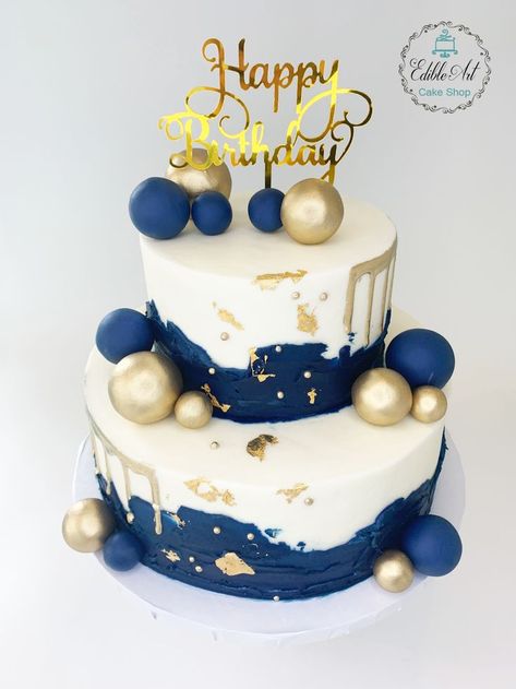 Cake Designs Vintage, Birthday Cake With Gold, Boys 18th Birthday Cake, 60th Birthday Cake For Men, Abstract Cake, Blue Birthday Cake, Soccer Birthday Cakes, Cake Design For Men, Modern Birthday Cakes