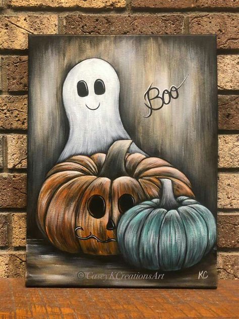 Halloween Scenes To Paint, Pumpkin Paintings On Canvas, Horror Painting Ideas, Halloween Acrylic Painting Ideas, Fall Acrylic Painting Ideas, Acrylic Painting Ideas Easy, Fall Paintings On Canvas Easy, Thanksgiving Painting, Fall Painting Ideas