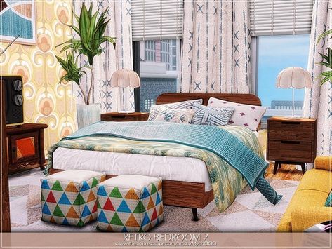 Sims 4 Cc Rooms, Sims 4 Retro, Tiny Eco House, Sister Bedroom, Retro Apartment, Retro Bedroom, Bedroom Retro, Sims 4 Cc Download, Sims 4 Bedroom