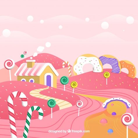 Tasty candy land background in flat style Free Vector Nft Background, Candy Land Background, Land Background, Candyland Invitations, Candy Background, Note Doodles, Abstract Art Painting Techniques, Pastel Candy, Candy House