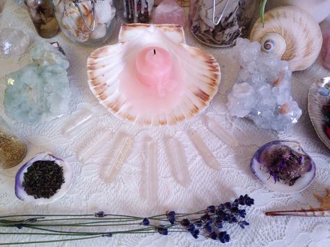 Sea witch moon altar Water Witch, Witches Altar, Sea Witch, Season Of The Witch, Goddess Of Love, Altar Decorations, Witch Aesthetic, Witchy Vibes, Sacred Space