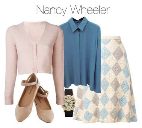 "Nancy Wheeler - stranger things" by shadyannon ❤ liked on Polyvore featuring Zone, Jean DessÃ¨s, Gucci and Organic by John Patrick Nancy Wheeler Inspired Outfits, Nancy Stranger Things Outfits, Nancy Wheeler Outfit Inspiration, Nancy Wheeler Style, Nancy Wheeler Costume, Nancy Wheeler Outfit, Nancy Outfit, Stranger Things Fashion, Nancy Wheeler Stranger Things