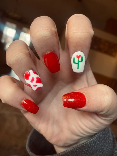 Western Valentine Nails, Red Western Nails, Valentine Nail Ideas, Western Valentine, Western Nails, Country Nails, Valentines Day Nails, Nails Valentines, Valentine Nails