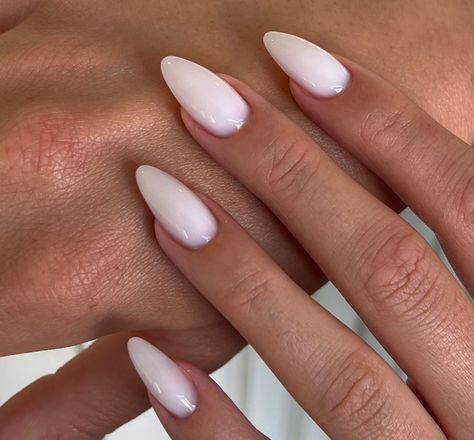 Milky Pink And White Nails, Milky Pink Almond Nails, Acrylic Stiletto Nails, Mc Nails, Nails Solid Color, Engagement Nails, Milky Nails, Solid Color Nails, Casual Nails