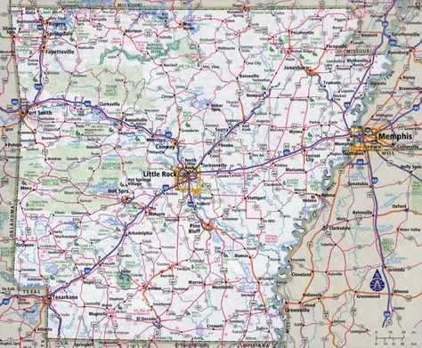 Large detailed roads and highways map of Arkansas state with all cities. Map Of Arkansas, Arkansas Map, Highway Map, North America Map, Satellite Maps, Hot Springs National Park, Arkansas State, County Map, America Map