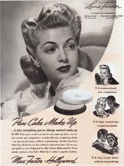 Movie Star Makeup, Celebrity Advertising, Cosmetics Ads, Vintage Makeup Ads, Vintage Beauty Ads, Makeup Ads, Beauty Ads, Lana Turner, Star Makeup