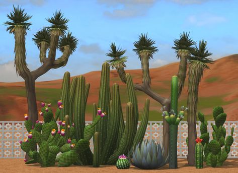 the strangerville desert plants. polycount readme included. Credits: EA/Maxis. Download @ SFS. Sims 4t2, Flower Swimsuit, Mid Century Planter, Garden Tags, Hot Dog Stand, Lovely Poster, Desert Plants, Sims Mods, Sims 4 Cc