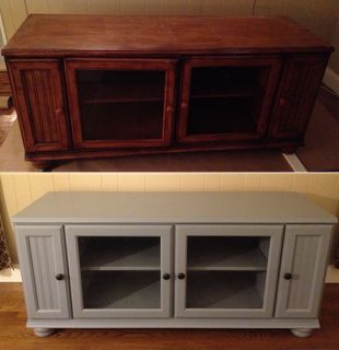 Painted TV Stand Before/After Craigslist find turned awesome Chalk Paint Tv Cabinet, Refinish Tv Stand, Painting Tv Stand Ideas, Painted Tv Cabinet, Painted Tv Stand, Tv Stand Makeover, Old Tv Stands, Swivel Tv Stand, Stereo Cabinet