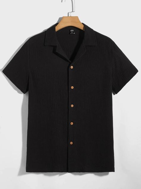 Textured T Shirt Men, Mens Button Up Shirts Outfits Casual, Plain Shirts For Men, Shirt Texture, Academia Aesthetic Outfit, Junior Shirts, Mens Casual Dress Outfits, Men Stylish Dress, Guys Clothing Styles