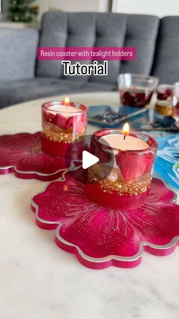 KunstWork Creations by Artist Charu on Instagram: "🌸Enhance Your Festive Décor!🌸  Resin Coaster base with real Flower Petals & Pearl Tealight Holders are the perfect addition to any home. Add a touch of elegance this season!  💕Order Now!💕  ✨DM me for more information, to place an order, or to set up a personalized resin art workshop/class✨  ✨I am accepting orders and shipping worldwide✨   Pretty Molds @shopresinmolds  Pigment paste @just4youonlineuk   #resin #resinart #resincoasters #resinartist #resintealightholder  #resincoaster #resinartwork  resinartist #resinworkshop #resintutorial" Resin Tealight Holder, Coaster Base, Resin Coaster, Resin Pour, Resin Design, Handmade Coasters, Resin Coasters, Epoxy Resin Art, Diy Coasters