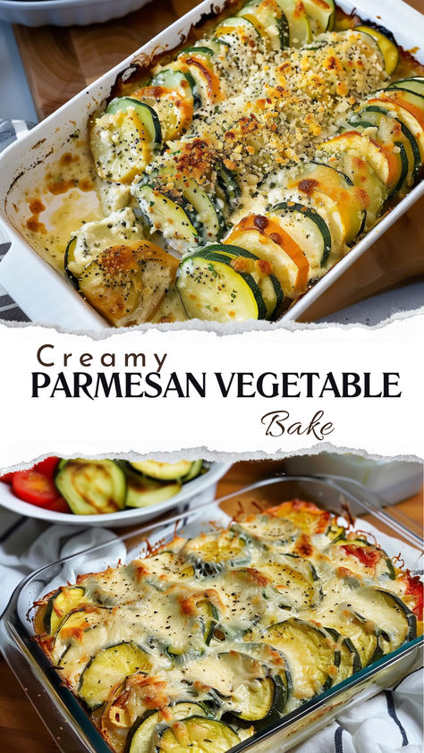 Treat yourself to a taste of creamy goodness with our Parmesan vegetable bake recipe, a mouthwatering dish that's perfect for satisfying your comfort food cravings and impressing your taste buds. 🍽️😋 #CreamyGoodness #VegetableBake #FoodieFinds #GourmetTreats #ComfortFoodCravings Vegetable Heavy Dinner Recipes, Vegetable Bakes Recipes, Main Dish Vegetable Recipes, Vegetable Dinner Ideas Main Dishes, Recipes With Garden Vegetable Cream Cheese, Cheesy Vegetable Bake, Healthy Vegetable Casserole, Fresh Vegetable Side Dishes, Veg Casserole Recipes