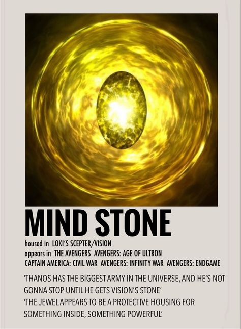 Minimalist/polaroid object poster by me Reality Stone, Marvel Infinity Stones, Marvel Stone, Avengers Movie Posters, Movie Character Posters, Mind Stone, Marvel Room, Marvel Wall Art, Film Polaroid