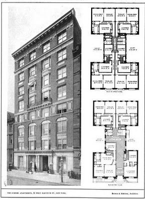 31 West 11th Street designed by Browne & Almiroty c. 1910. New York Apartment Floor Plans, Vintage Floor Plans, Heritage Architecture, Vintage Apartment, Apartment Floor, Apartment Floor Plan, Vintage House Plans, New York City Apartment, Apartment Floor Plans