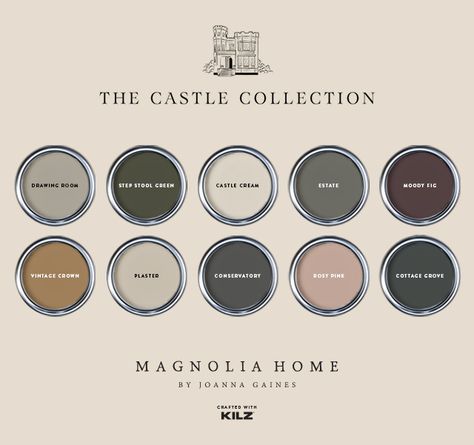 The Castle Collection – Magnolia Home Paint - KILZ Blog Moody Paint Colors 2023, 2023 Moody Paint Colors, Joanna Gaines Castle Colors, Estate Magnolia Paint, Magnolia Paint Colors Castle Collection, Magnolia Home Cottage Grove, Magnolia Castle Paint Colors, Magnolia Paint Colors Castle, Kilz Magnolia Paint Colors