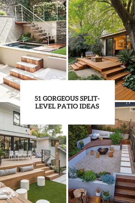 Gorgeous Split Level Patio Ideas Split Level Deck Ideas Patio Design, Split Level Deck Ideas, Split Level Patio, Split Level Garden Ideas, Split Level Deck, Split Level Garden, Level Garden, Multi Level Deck, Modern Outdoor Spaces