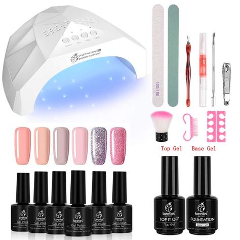 Beetles-Gel-Nail-starter-kit-amazon Light Nail, Natural Nail Care, Uv Nail Lamp, Pink Gel Nails, Gel Polish Manicure, Light Nails, Pink Gel, Gel Nails Diy, Glitter Gel Nails